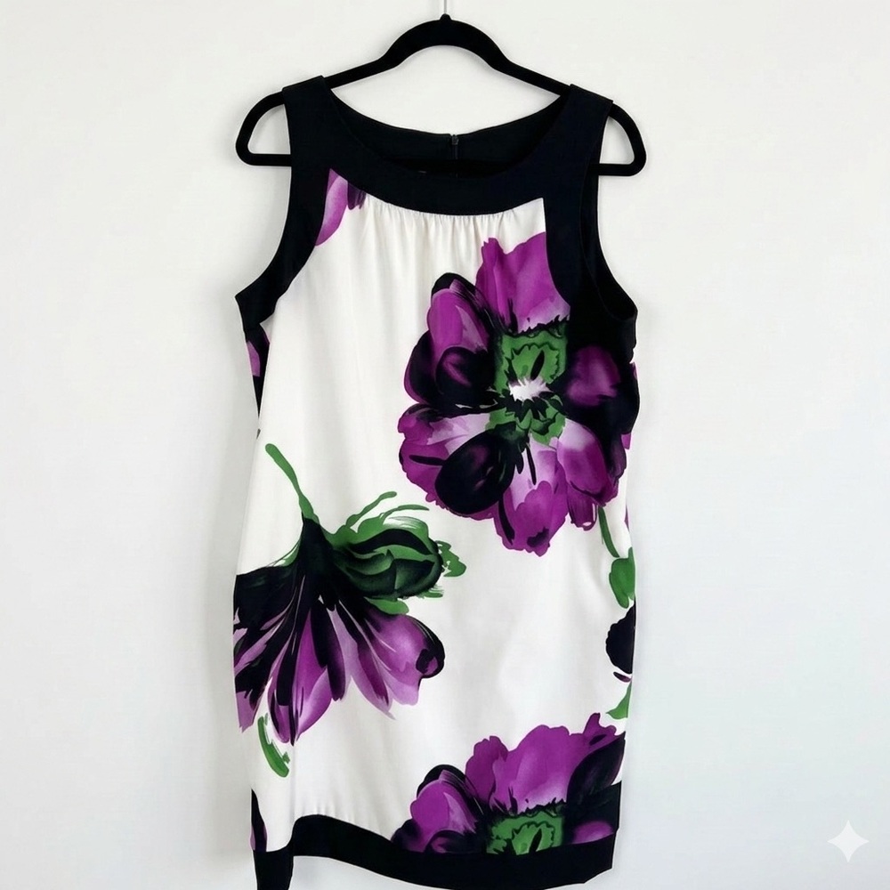 Floral Big Purple Flowered Midi Dress with Pockets, Wedding Guest, size 16